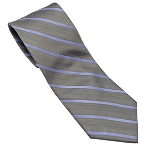 Beau Brummel Soho‎ Mens Silk Tie Grey Blue Striped Hand Made Necktie Office NWT